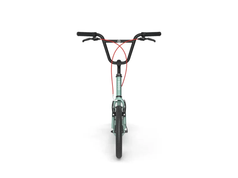 Grauer Tretroller Friday mit sportlichem Design und schlankem Rahmen, ideal für Geschwindigkeit und urbanes Fahren.