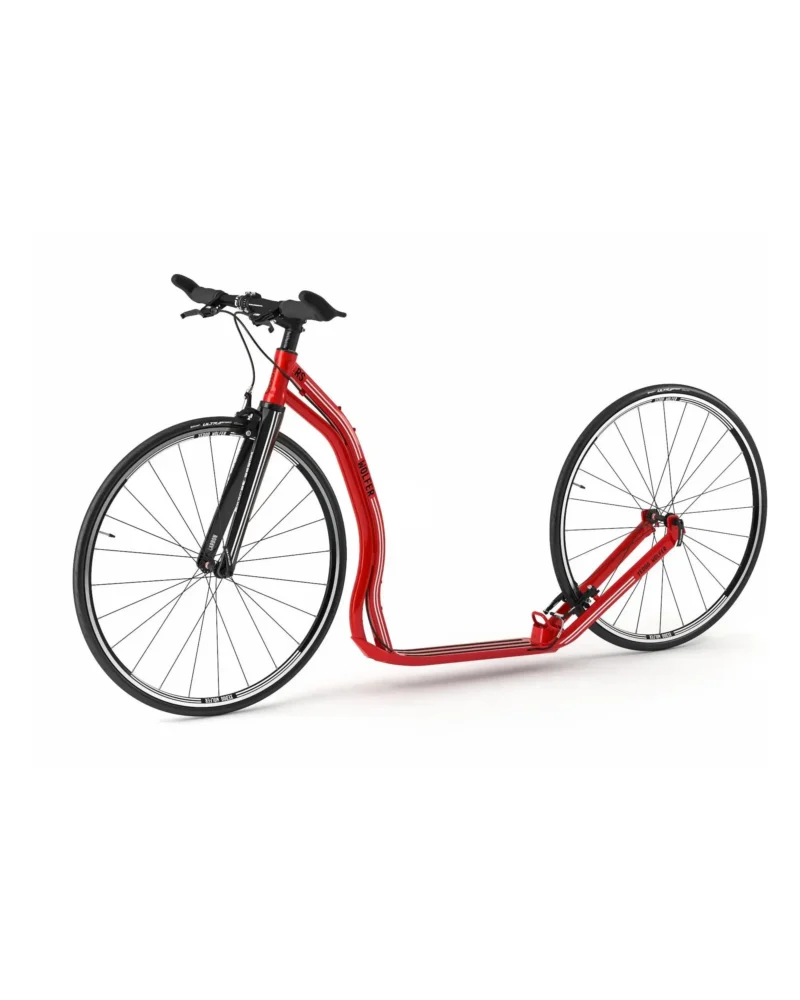 Roter Tretroller Wolfer RS mit sportlichem Design, großen Rädern und schlankem Rahmen, ideal für Geschwindigkeit und urbanes Fahren.