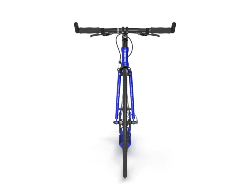 Blauer Tretroller Wolfer mit sportlichem Design, großem Vorderrad und schlankem Rahmen, ideal für Geschwindigkeit und urbanes Fahren.